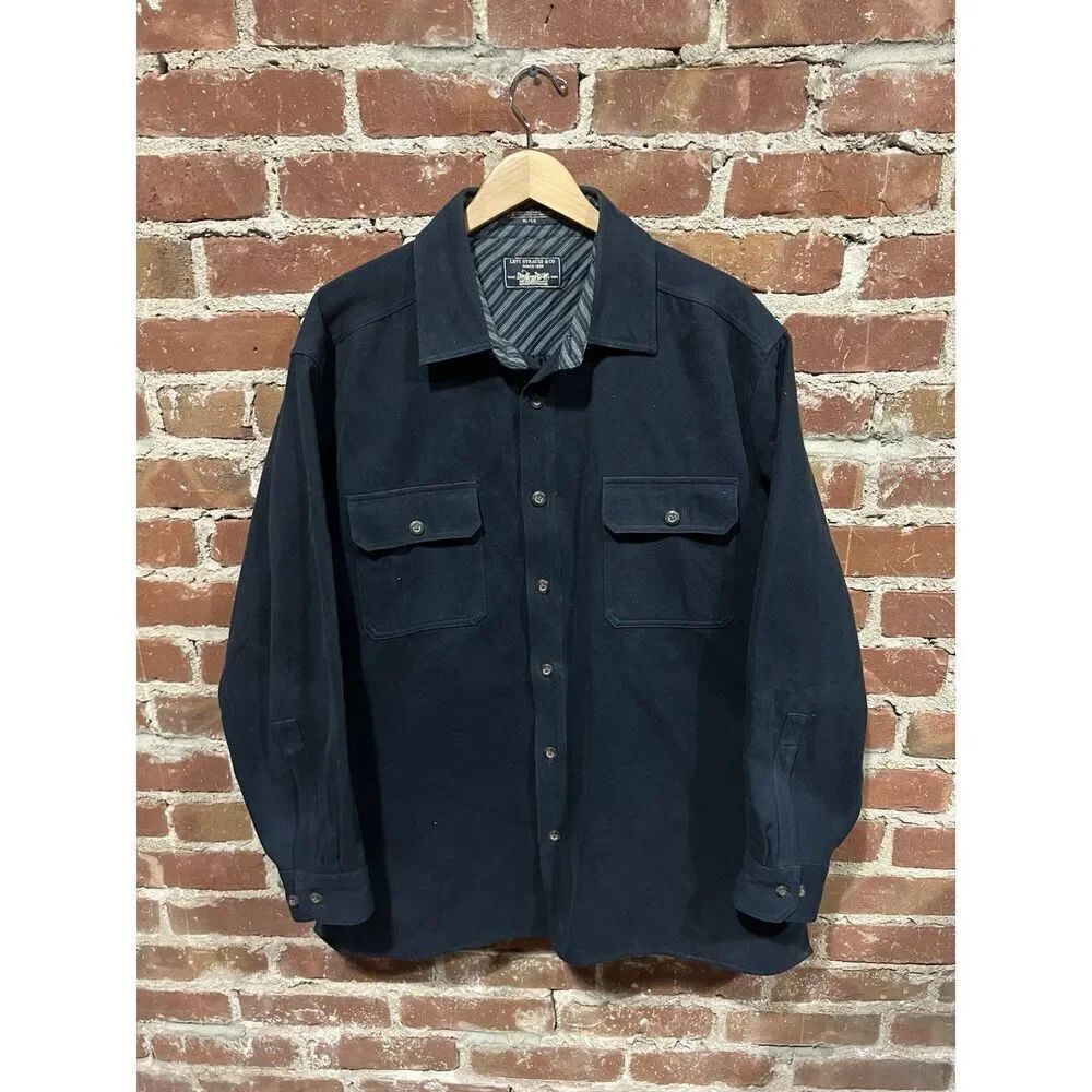 Levi Mens Blue Long Sleeve Button Up Heavy Shirt Size XL